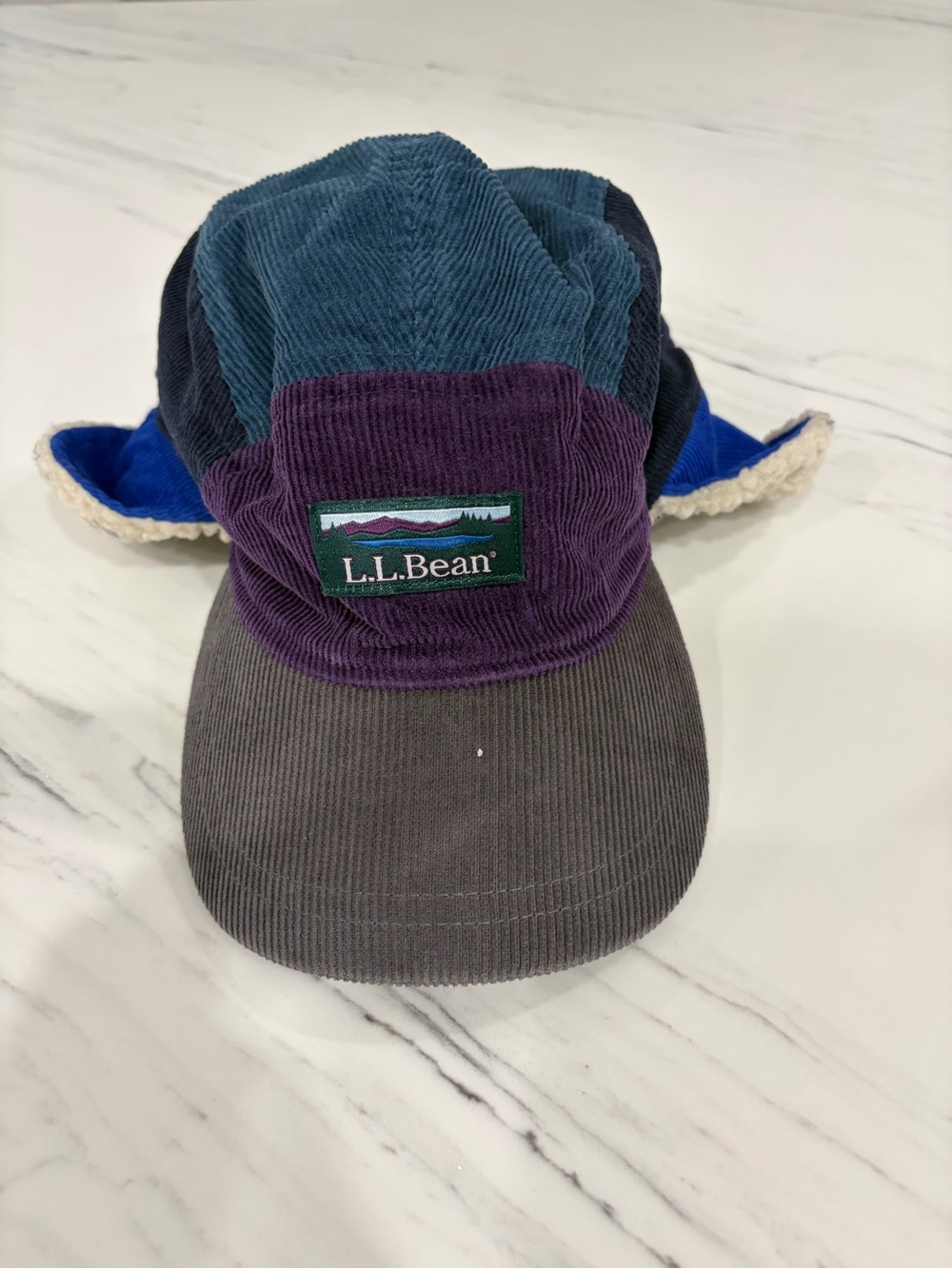 L.L. Bean kids Colorblock Corduroy Hat in Purple, Teal, Gray and Blue